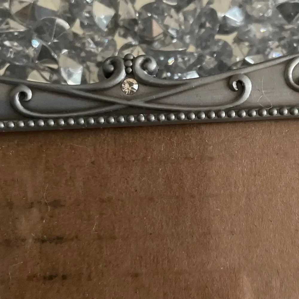 Burnes of Boston picture frame standing silver diamond rhinestone scroll pewter